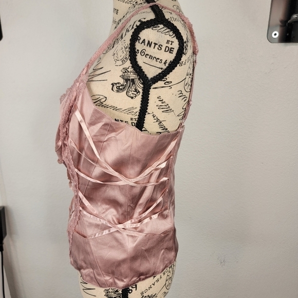 Bebe Silk Corset Top Sz M Lace Up Details Satin Mauve Pink 90's Fairy Coquette - Picture 4 of 9